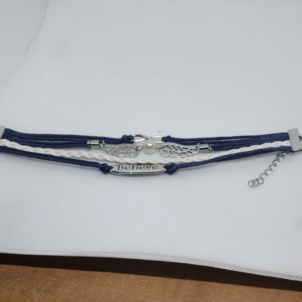 Blue & White Braided ‘Believe’ Charm Bracelet | New in Packaging